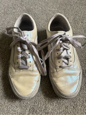 Iridescent White Leather vans